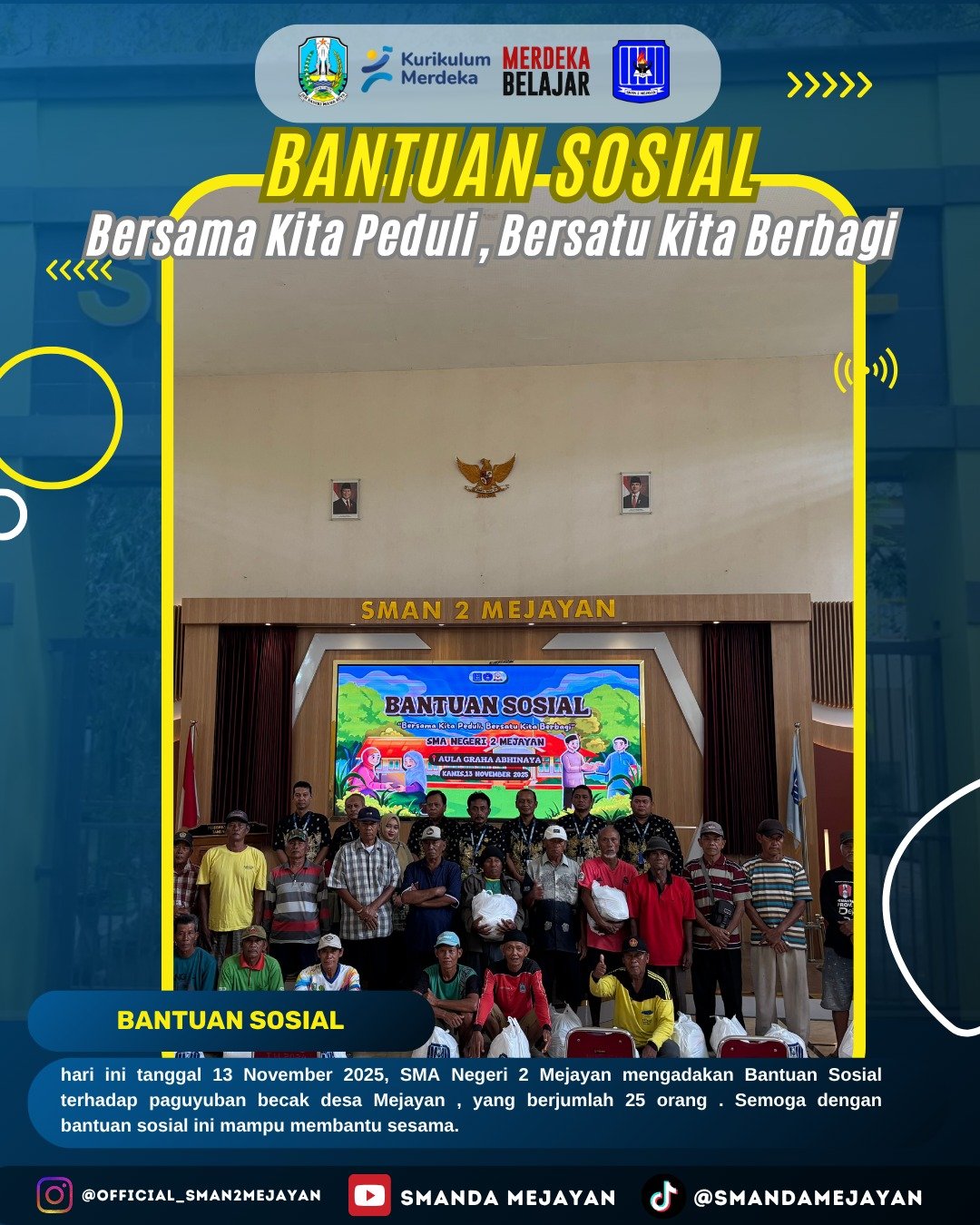 Bantuan Sosial terhadap paguyuban becak yang berda di Desa Mejayan