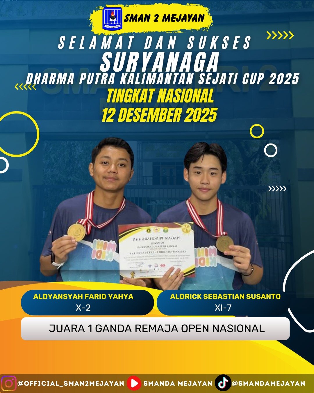 Juara 1 Bulu Tangkis Ganda Remaja Open